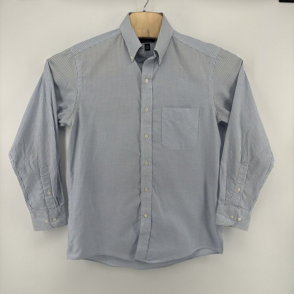Club Room Performance Men’s Dress Shirt Blue White Stripe 100% Cotton 15 32-33